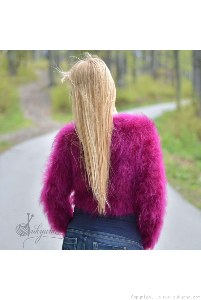 Hand knitted soft and silky mohair fine bolero in fuchsia B8